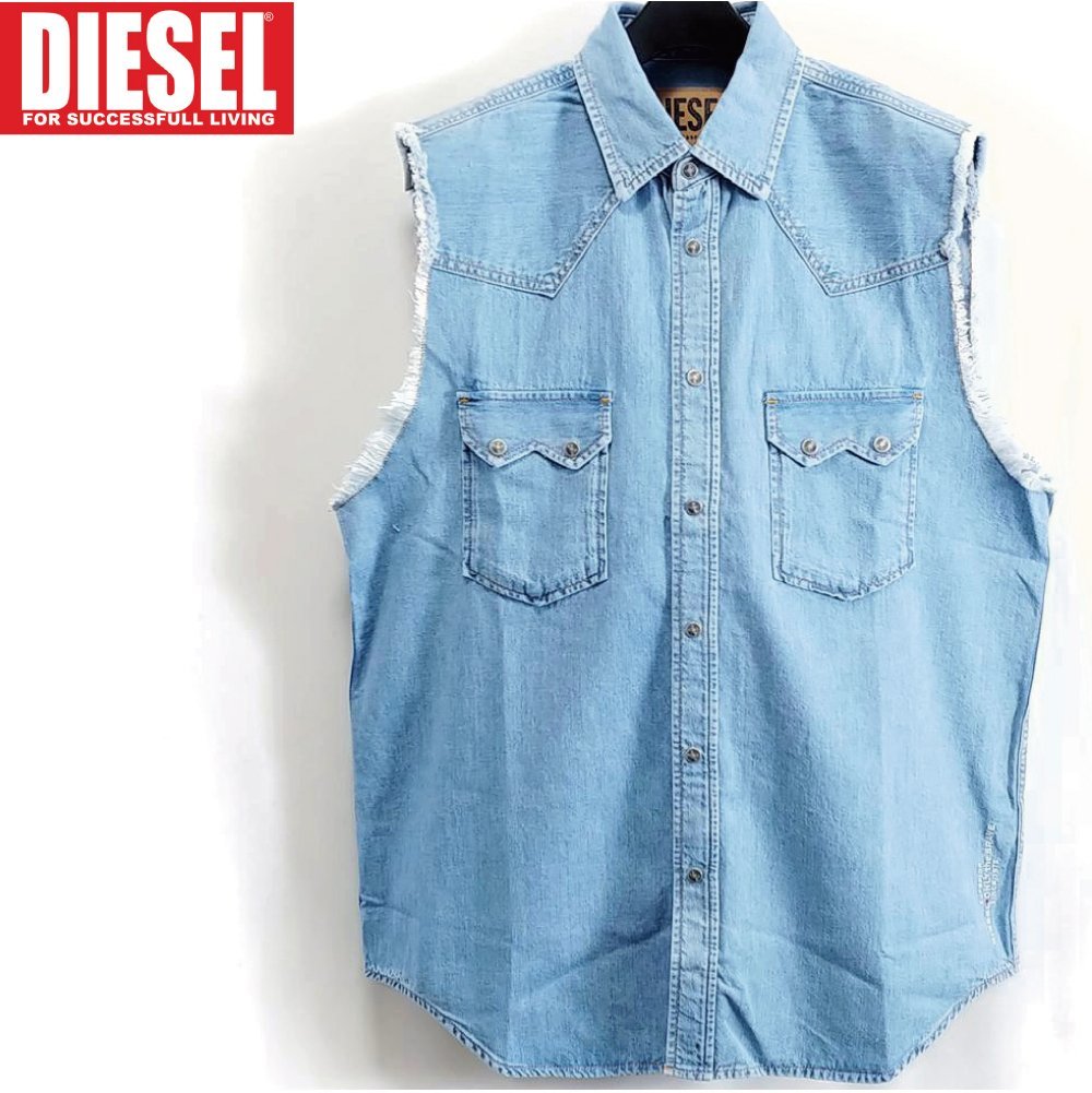 XL/新品 DIESEL ディーゼル ノースリーブ デニム シャツ カジュアルシャツ ブランド D-KIRU ブルー