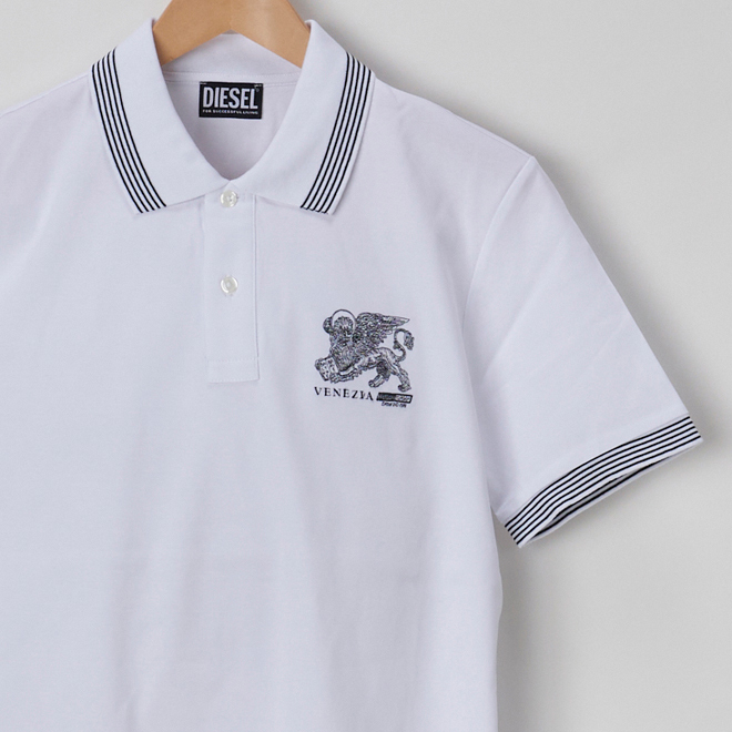 M/新品 DIESEL ディーゼル ロゴ ポロシャツ T-SMITH-D1 メンズ レディース ブランド ベネチア ホワイト_画像3