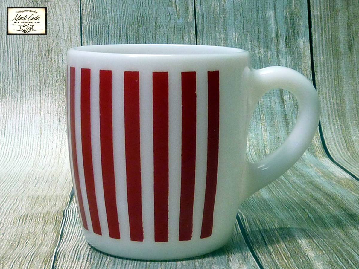 [y4986] postage 510 jpy ~* Hazel Atlas candy stripe mug [ red ]* Cafe interior USA Vintage retro rockabilly 