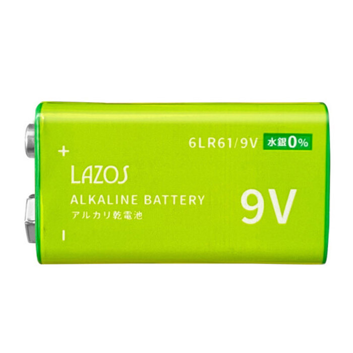 9V形 角電池 アルカリ乾電池 006P Lazos/0445ｘ５個セット/卸/送料無料メール便_画像1