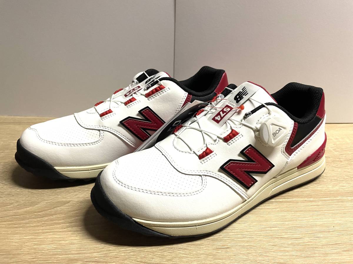 未使用 24.5cm ニューバランスゴルフシューズ UGBS574D 2E ホワイト/レッド new balance