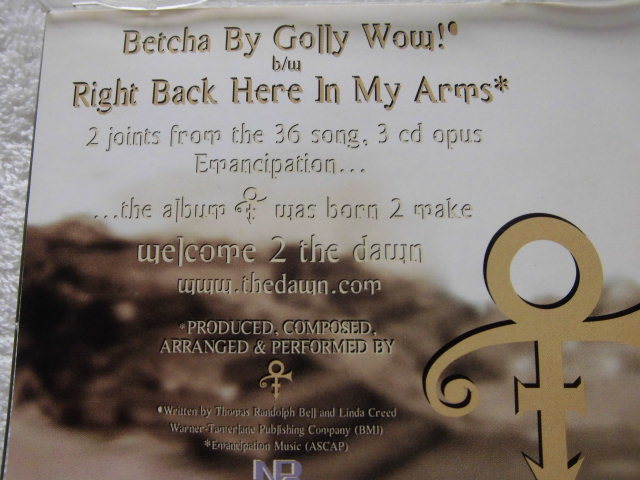 '96/UK盤 / The Artist (Formerly Known As Prince) / Betcha By Golly Wow! / Right Back Here In My Arms / プリンス/Stylisticsカバー_画像2