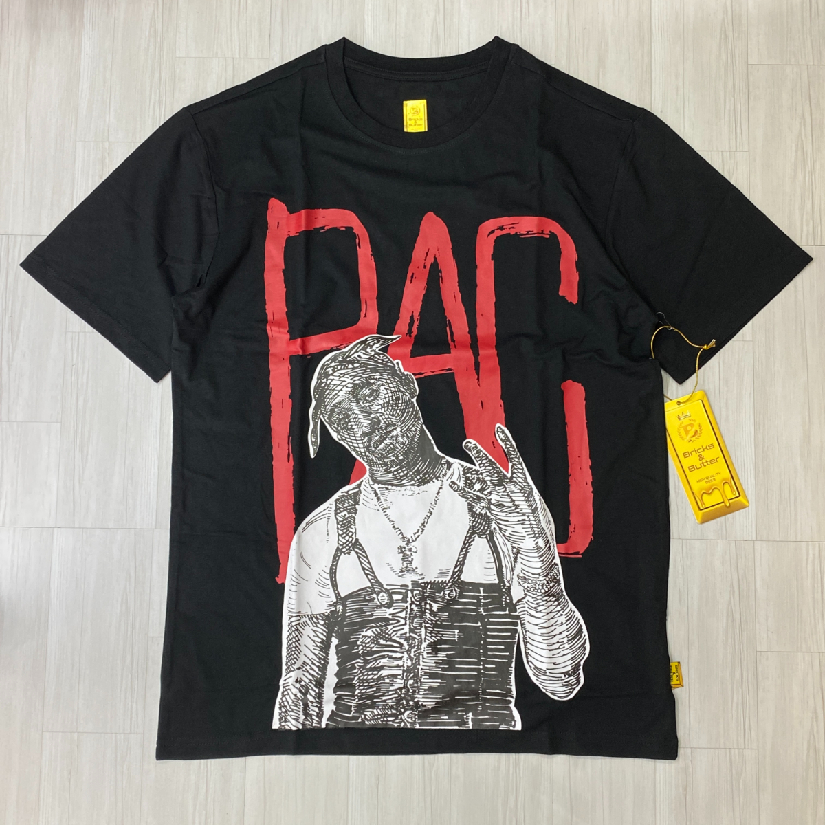 米国新進気鋭ブランド 【XL】 Bricks & Butter ブリックス＆バター 半袖 グラフィック Tシャツ PAC 2パック 黒 USA正規品 HIPHOP