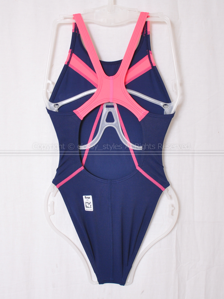 K1804-05■美品 nispoスポーツクラブ speedo スピード FASTSKIN XT ACTIVE HYBRID 女子レースカット競泳水着 SD42A05Qブラック×ピンク140の画像2