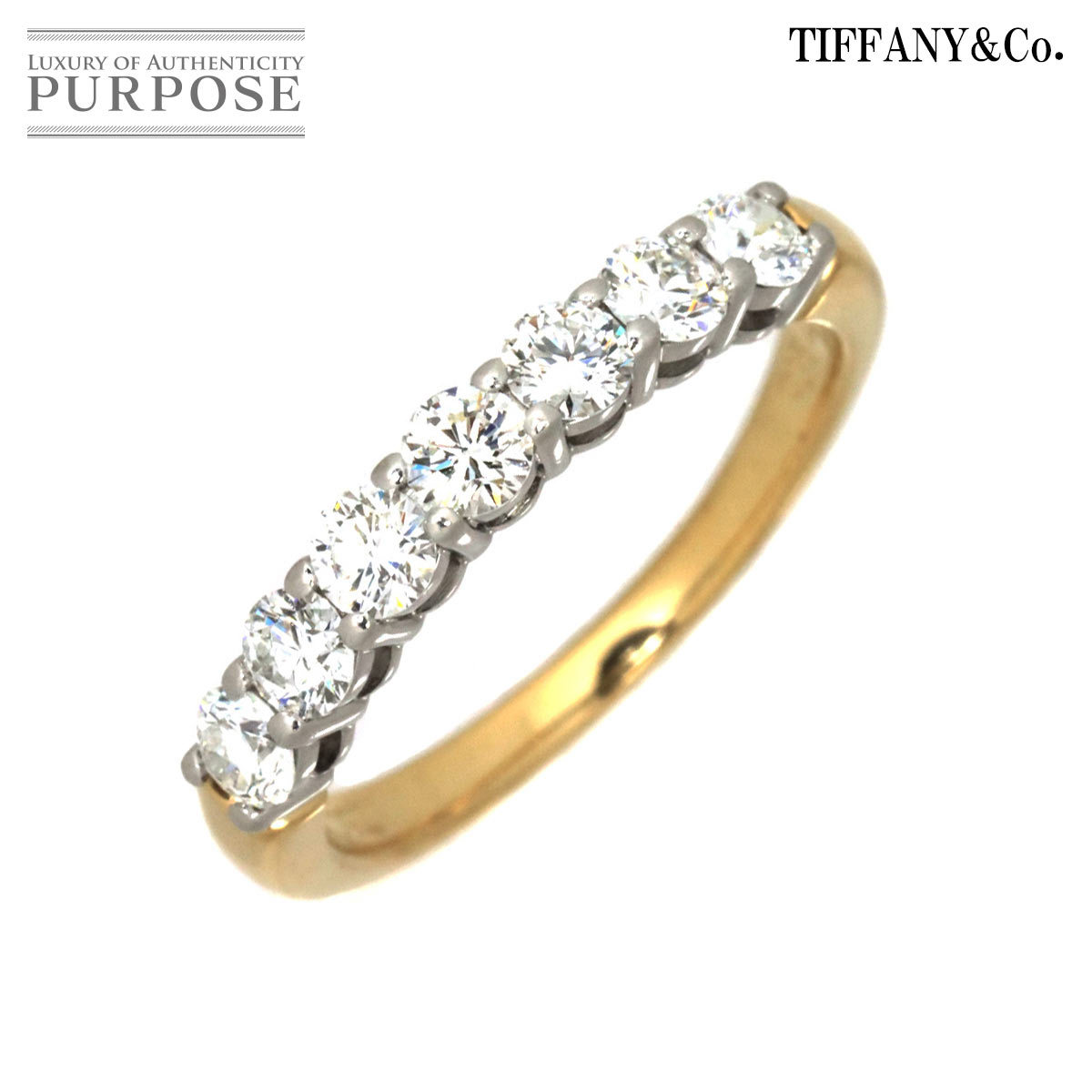 ティファニー TIFFANY&Co. エンブレイス 9号 リング 幅3mm ハーフ ダイヤ 18K YG 750 Pt プラチナ 指輪 Diamond Ring 90196840
