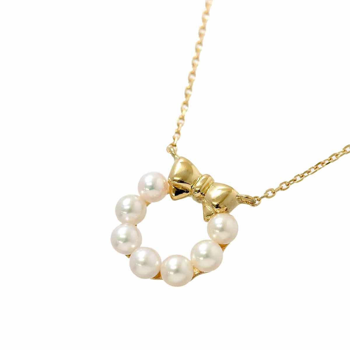 ニナリッチ NINA RICCI アコヤ真珠 3.3-3.2mm ネックレス 41cm K18 YG イエローゴールド 750 リボン パール Akoya Pearl Necklace 90196630_画像3