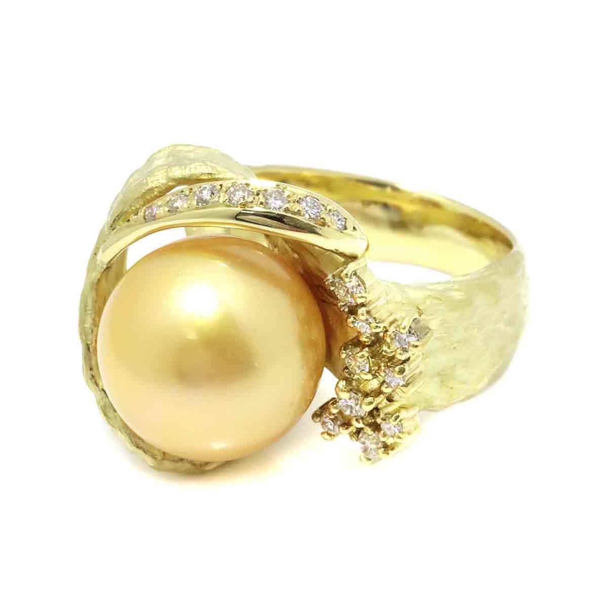  ring 12 number White Butterfly pearl 13.3mm diamond 0.32ct K18 YG yellow gold 750 pearl ring South Sea pearl Ring 90203882