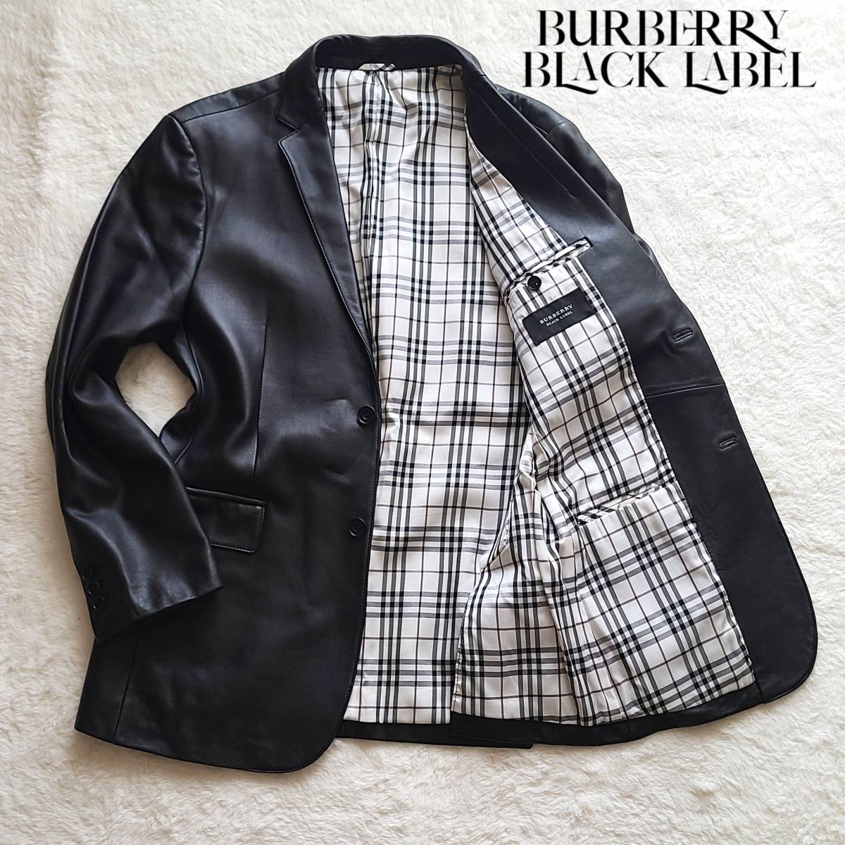 バーバリーブラックレーベル Burberry ラムレザー テーラードジャケット-