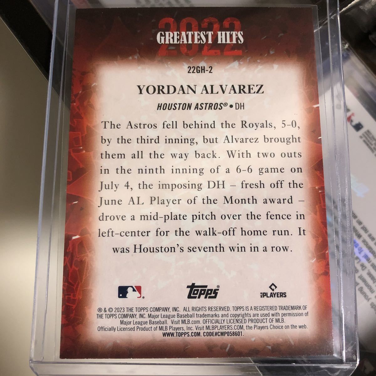 2023 Topps series1 Yordan Alvarez #22GH-2 2022 Greatest Hits Houston Astros_画像3