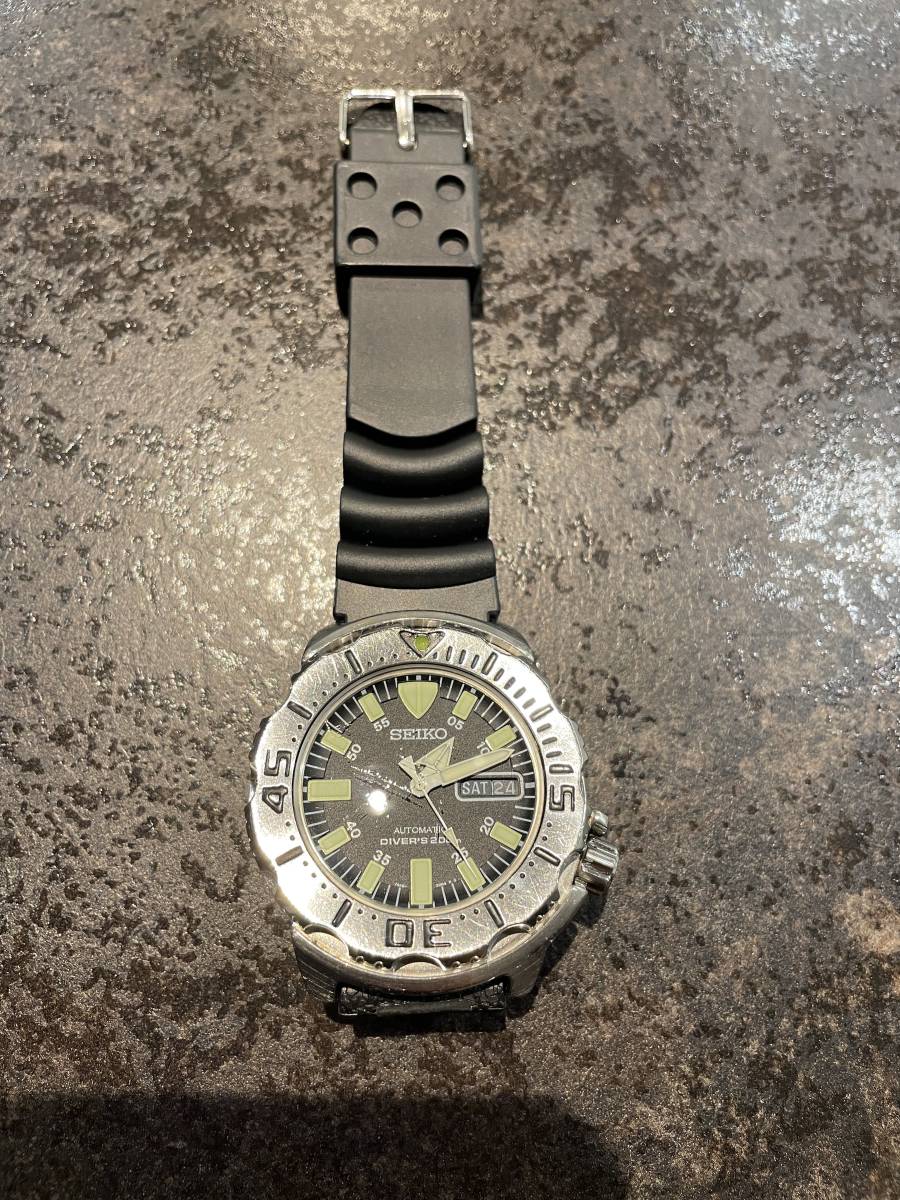 セイコー AT/自動巻 7S26-0350 ダイバー 200M ブラックモンスター デイデイト 黒文字盤 メンズ腕時計