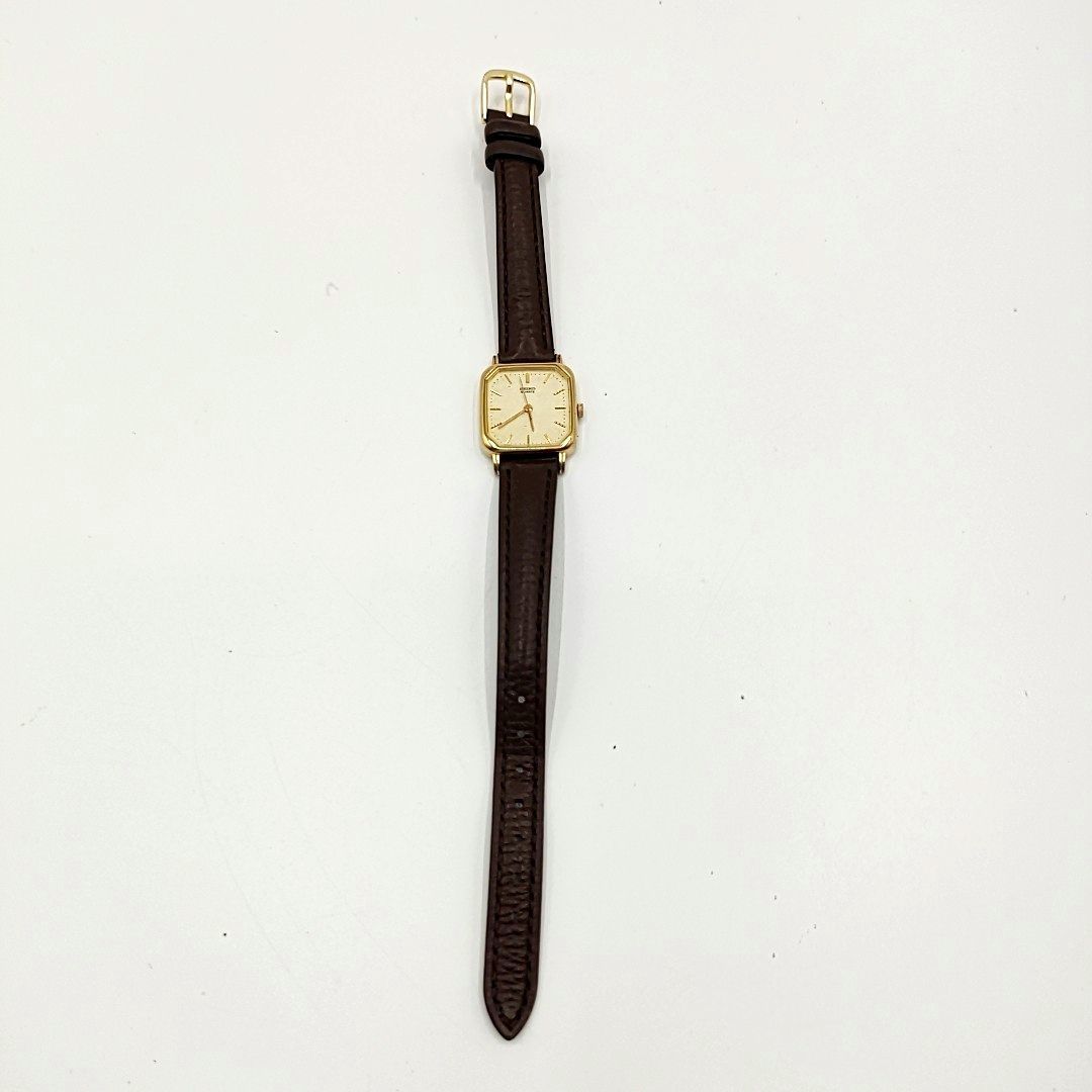 【電池切れ】SEIKO セイコー クォーツ 腕時計 ゴールド文字盤 スクエア レザーベルト ブラウン レディース 1221-5420_画像7