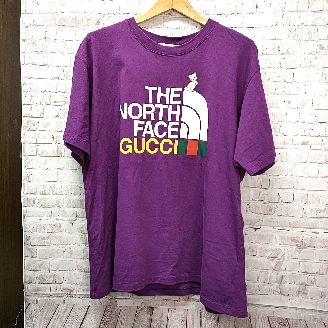 【美品】GUCCI × THE NORTH FACE　グッチ ザ ノースフェイス　21AW Cat Logo Tee キャットロゴ半袖Tシャツ パープル 616036　M