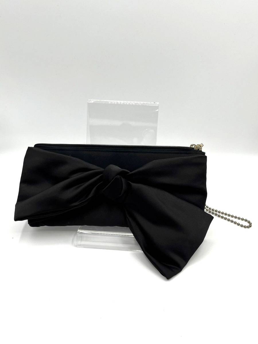 Anatelier Anatelier clutch bag second bag black × green ribbon lady's 