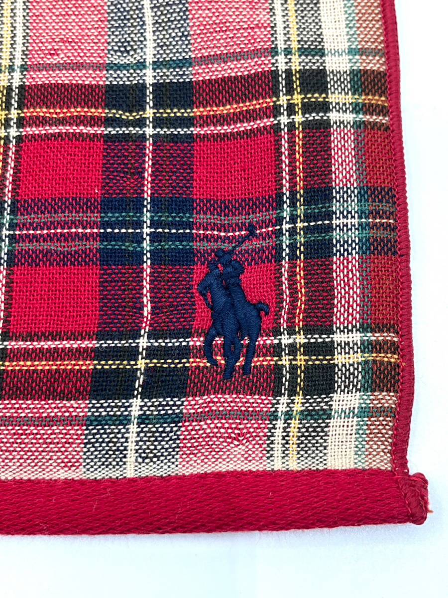 RALPH LAUREN ラルフローレン タオルハンカチ ハンドタオル レッド系 チェック柄 ロゴ刺繍 W27 H28