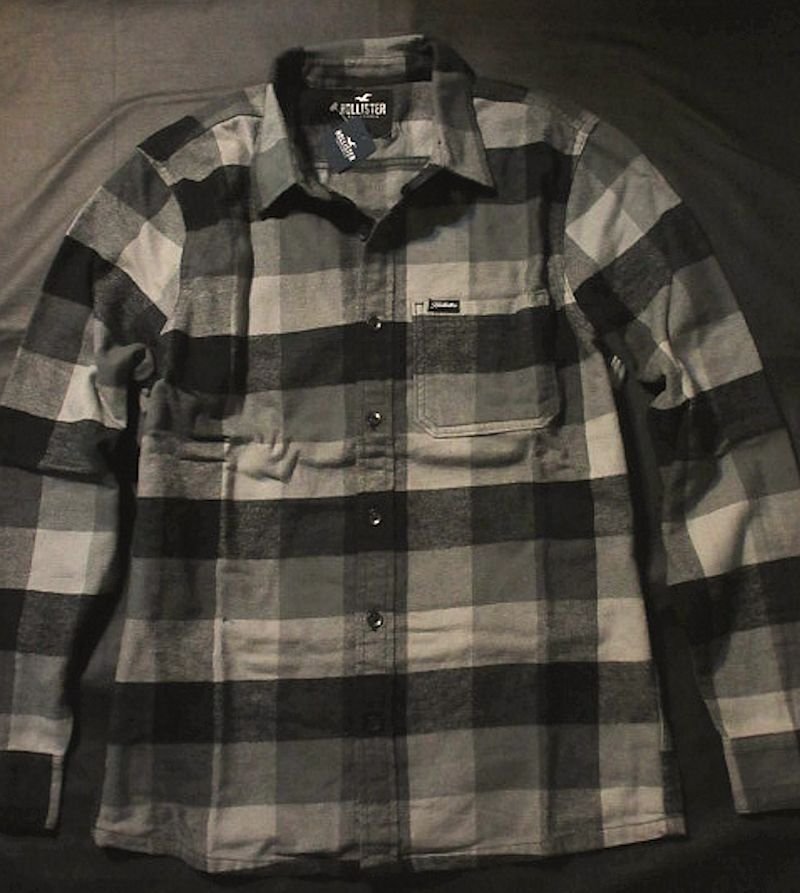  подлинный товар стандартный * Hollister * фланель рубашка #S#2622-128 # чёрный серый проверка # новый товар # хлопок 100%