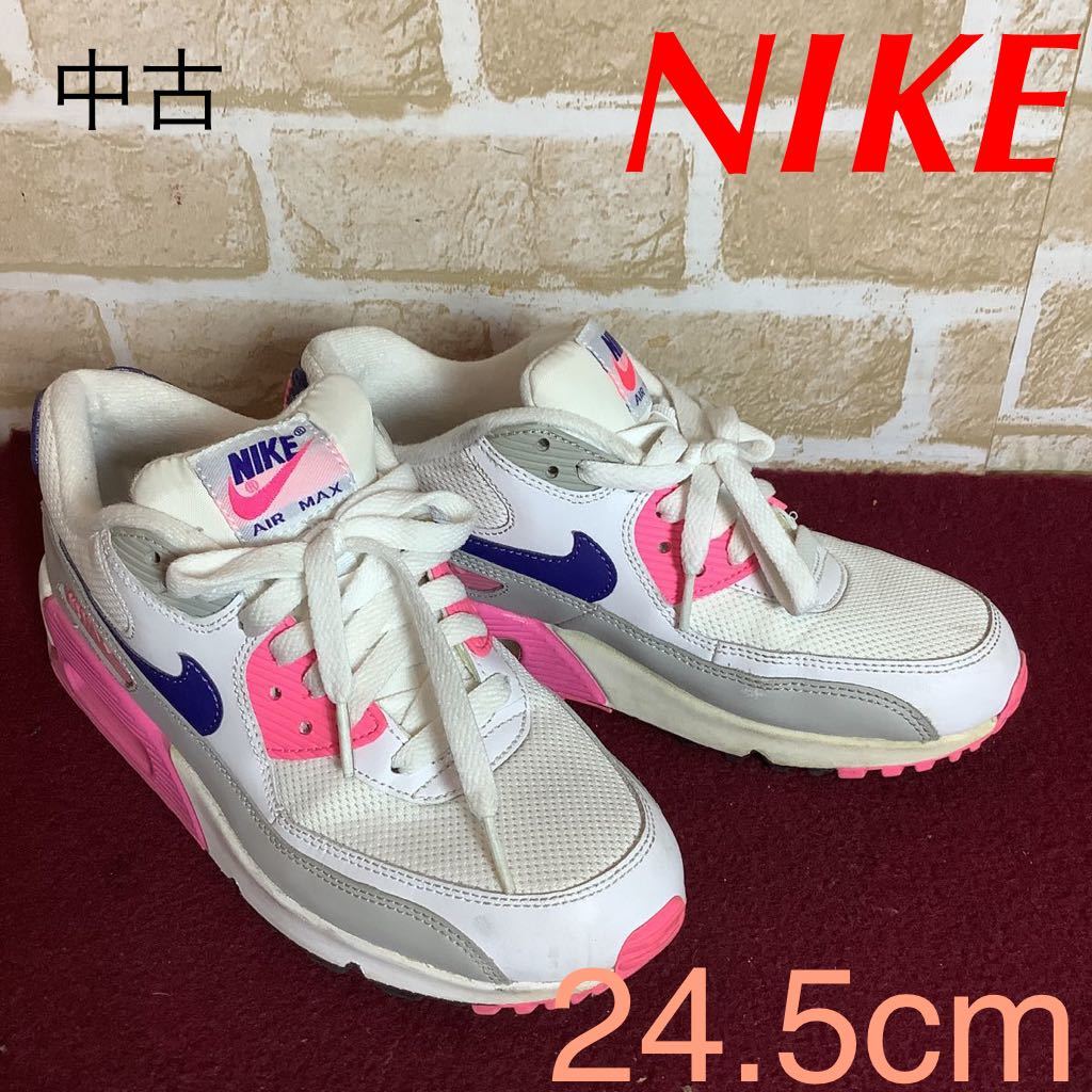 【売り切り!送料無料!】A-237 NIKE スニーカー!24.5cm!白!ピンク!ネイビー!グレー!AIR MAX!普段ばき!スポーティー!ウェッジソール!中古!