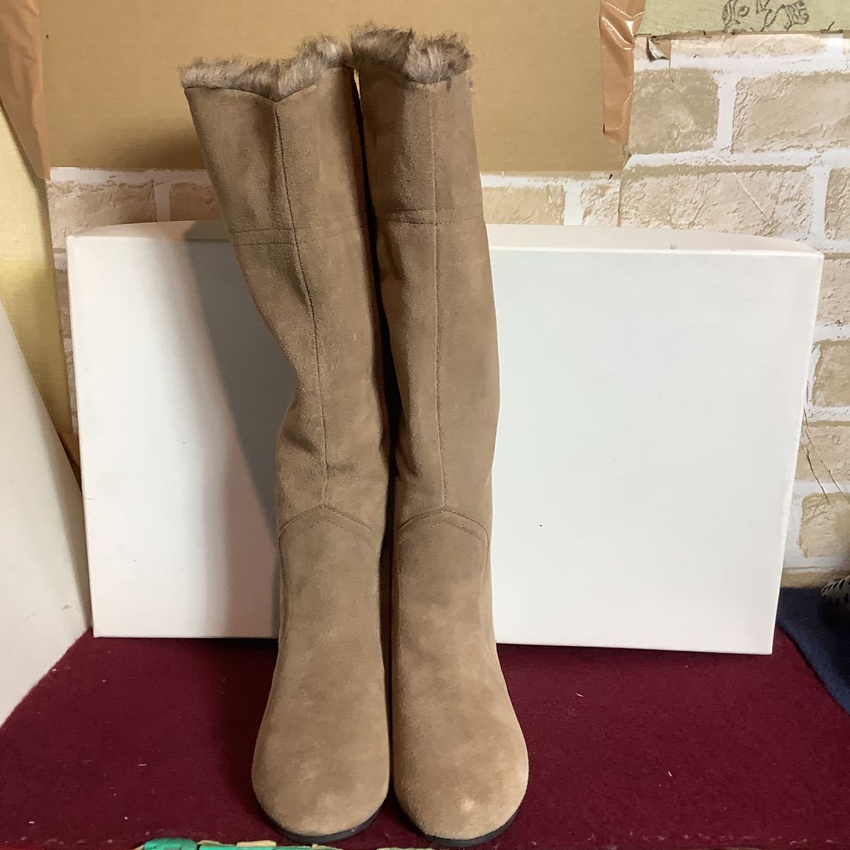 [ selling out! free shipping!]A-259 boisson chocolat! long boots! Camel!L 24.0~24.5cm rank! inside side fur! warm! United Arrows! new goods!