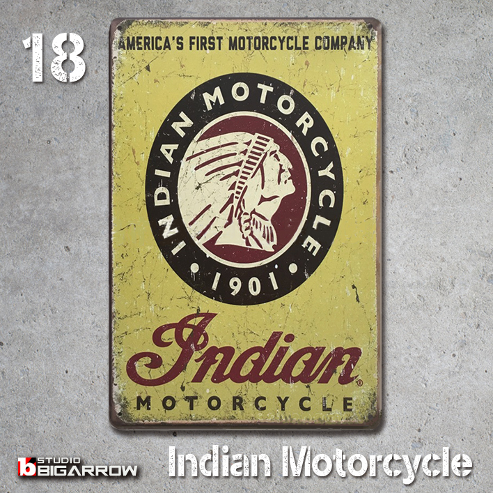 18 ブリキ看板 20×30㎝ Indian Motorcycle インディアン ガレージ スチール アンティーク アメリカンインテリア 世田谷ベース_画像3