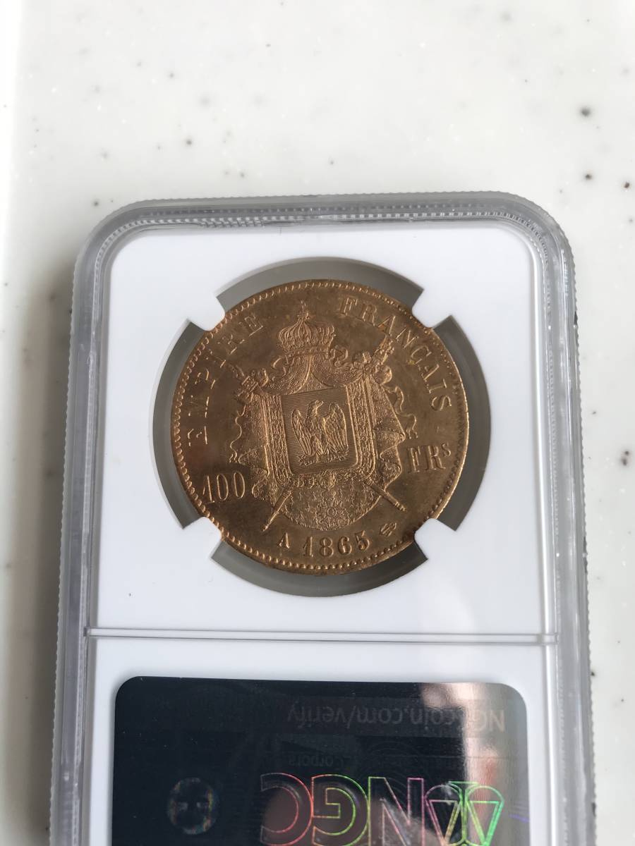 フランス　ナポレオン3世100フラン金貨 1865A_画像3