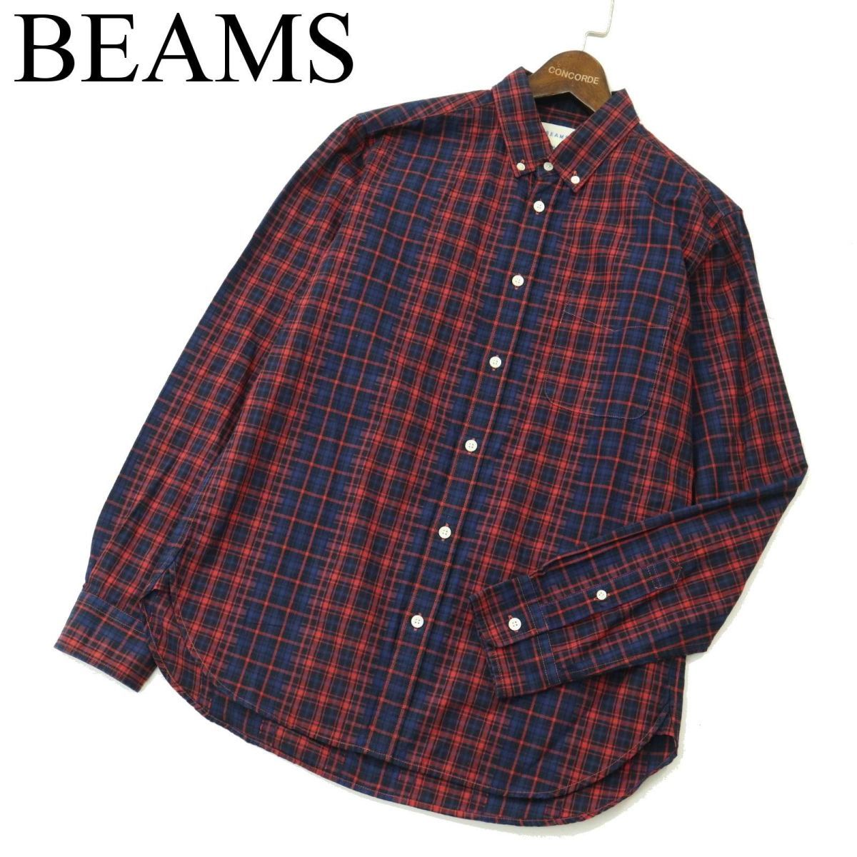 BEAMS ビームス 通年 ORIGINAL FABRIC★ 長袖 ボタンダウン チェック シャツ Sz.M　メンズ　A3T09759_8#C_画像1