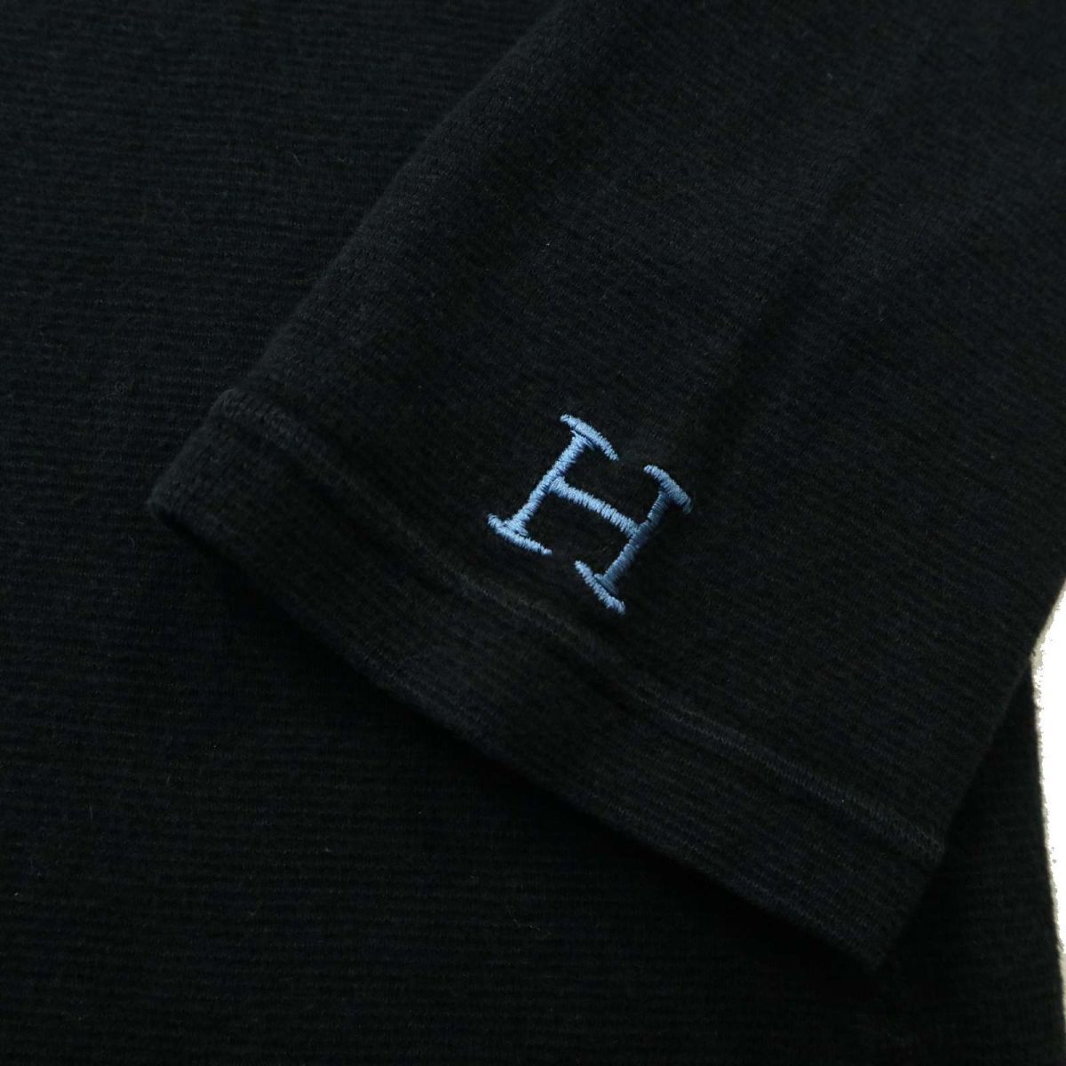 H.R.MARKET ハリウッドランチマーケット H刺繍 ストレッチ フライス 長袖 カットソー Tシャツ Sz.3　メンズ ネイビー 日本製　A3T09929_8#F_画像3