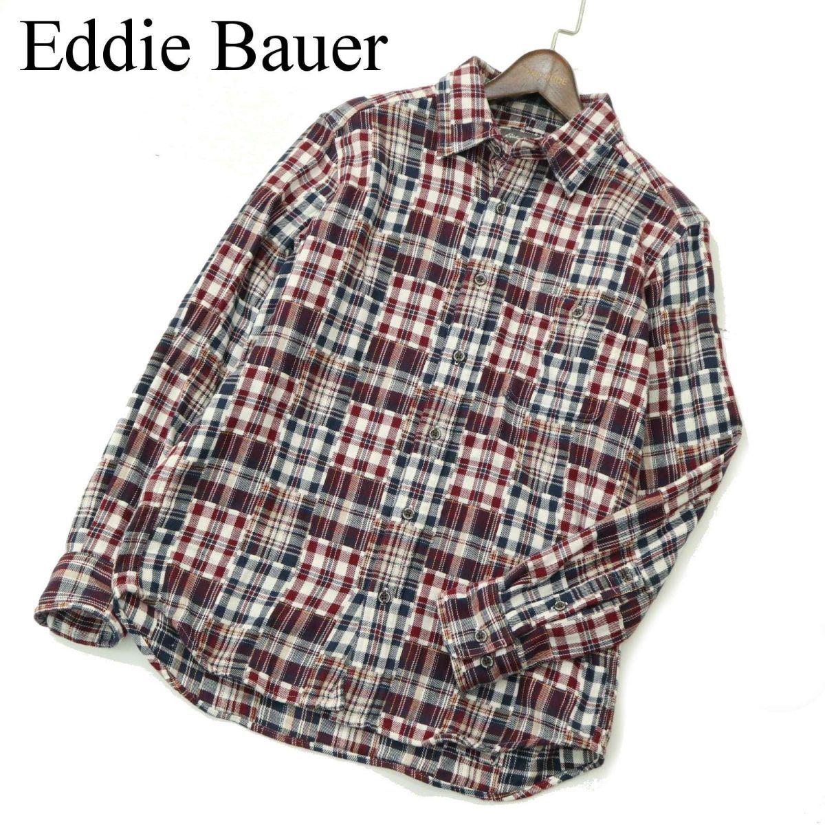 Eddie Bauer エディーバウアー 秋冬 長袖 パッチワーク★ ワーク チェック ネル シャツ Sz.S　メンズ アウトドア　A3T10397_9#B_画像1