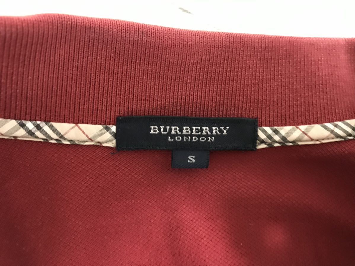 本物バーバリーロンドンBURBERRY LONDONコットンチェック柄長袖ポロシャツロンTメンズアメカジサーフミリタリービジネス赤レッドS日本製