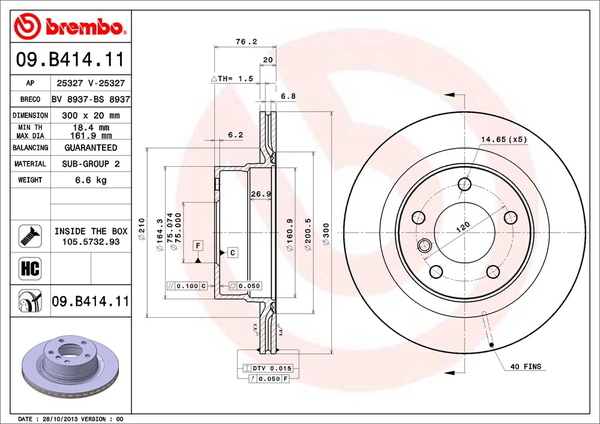 ブレンボ ブレーキディスク リア左右セット 1シリーズ E88 UL20 09.B414.11 brembo BRAKE DISC ブレーキローター ディスクローター_画像2