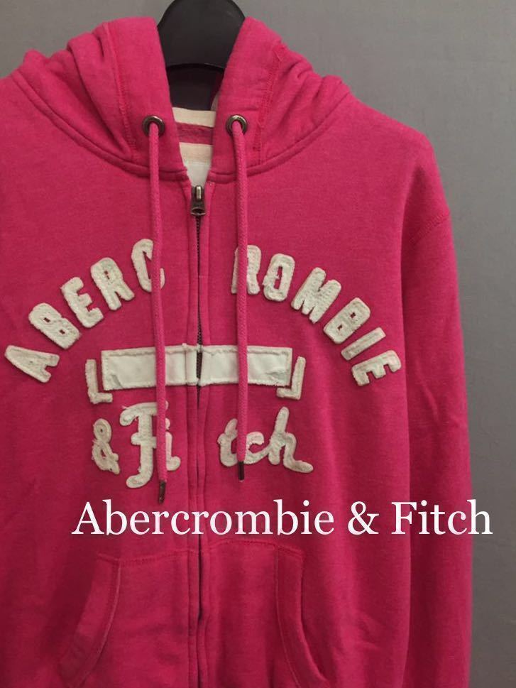 アバクロンビーアンドフィッチ Abercrombie & Fitch パーカー 長袖 ジップ フード ポケット ピンク レディース Mサイズ !●&_画像1