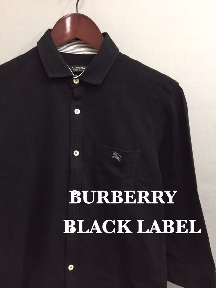 バーバリー BURBERRY BLACK LABEL 【美品】かのこ 七分袖 シャツ 三陽商会 ブラック 2サイズ ～▼&