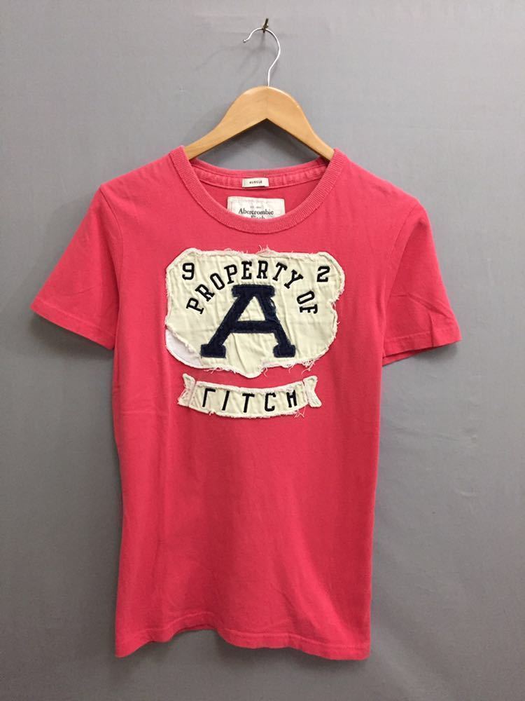 アバクロンビーアンドフィッチ Abercrombie & Fitch 半袖 Ｔシャツ ダメージ加工 ピンク Sサイズ ～△&_画像2