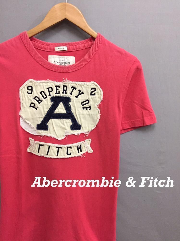 アバクロンビーアンドフィッチ Abercrombie & Fitch 半袖 Ｔシャツ ダメージ加工 ピンク Sサイズ ～△&_画像1