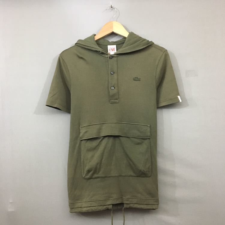 ラコステ LACOSTE パーカー プルオーバー 半袖 フード カーキワニ フーディー ポケット トップス カーキ メンズ 男性用 Sサイズ ♭▽_画像2