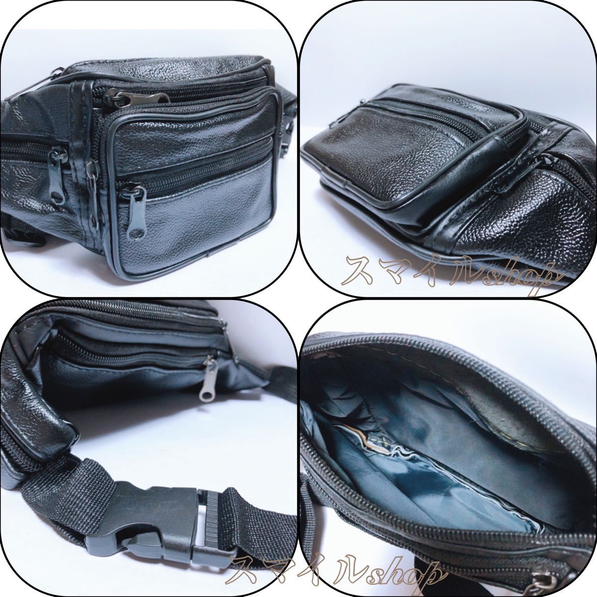 ボディバッグ　ブラック　ウエストバッグ　革 + PU レザー　無地　斜め掛け　メンズバッグ ウエストポーチ　レディースバッグ
