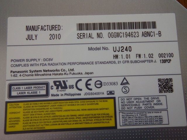 ノートＰＣ用DVDマルチドライブ ブルーレイ Panasonic UJ-240 