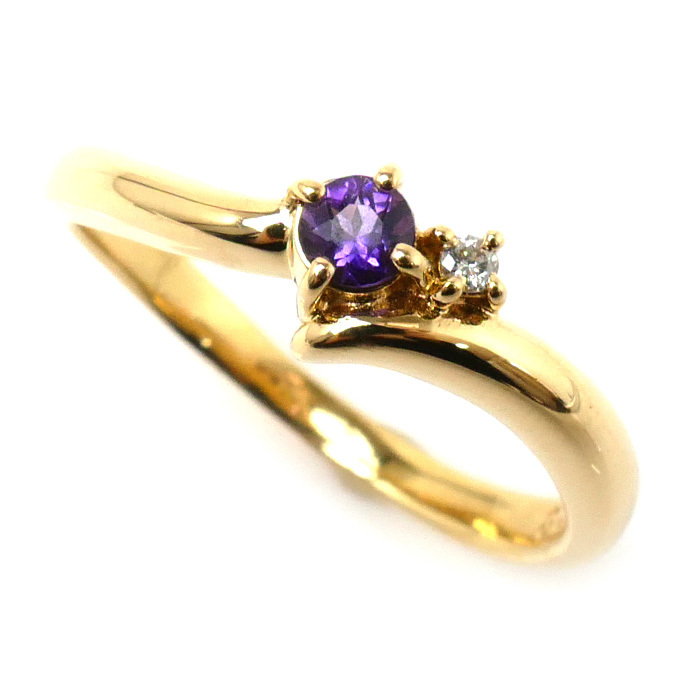 低価格の TASAKI タサキ 中古 レディース 2.6g 9号 ダイヤモンド0.01ct アメジスト リング・指輪 イエローゴールド K18YG 指輪