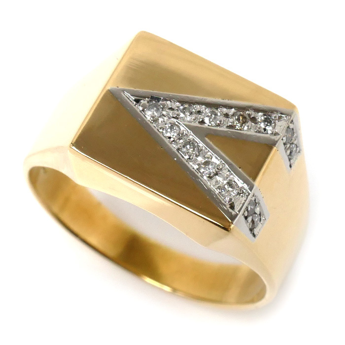 K18YG イエローゴールド Pt900プラチナ リング・指輪 ダイヤモンド0.135ct 19.5号 7.8g メンズ