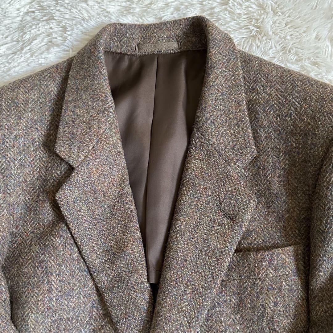 希少 XL Harris Tweed ハリスツイード メンズ スーツセットアップ ヘリンボーン シングル 茶色 ブラウン ツイード 背広 2B 結婚式 パーティ_画像6