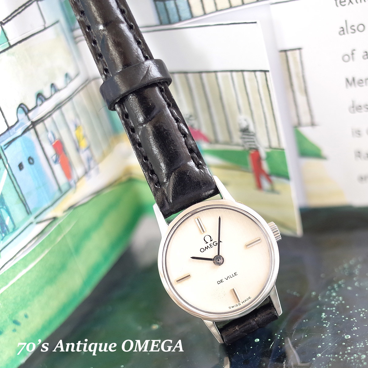 オメガ 70's アンティークウォッチ SS 新品革ベルト レディース 手巻 腕時計 OMEGA OH済1年保証