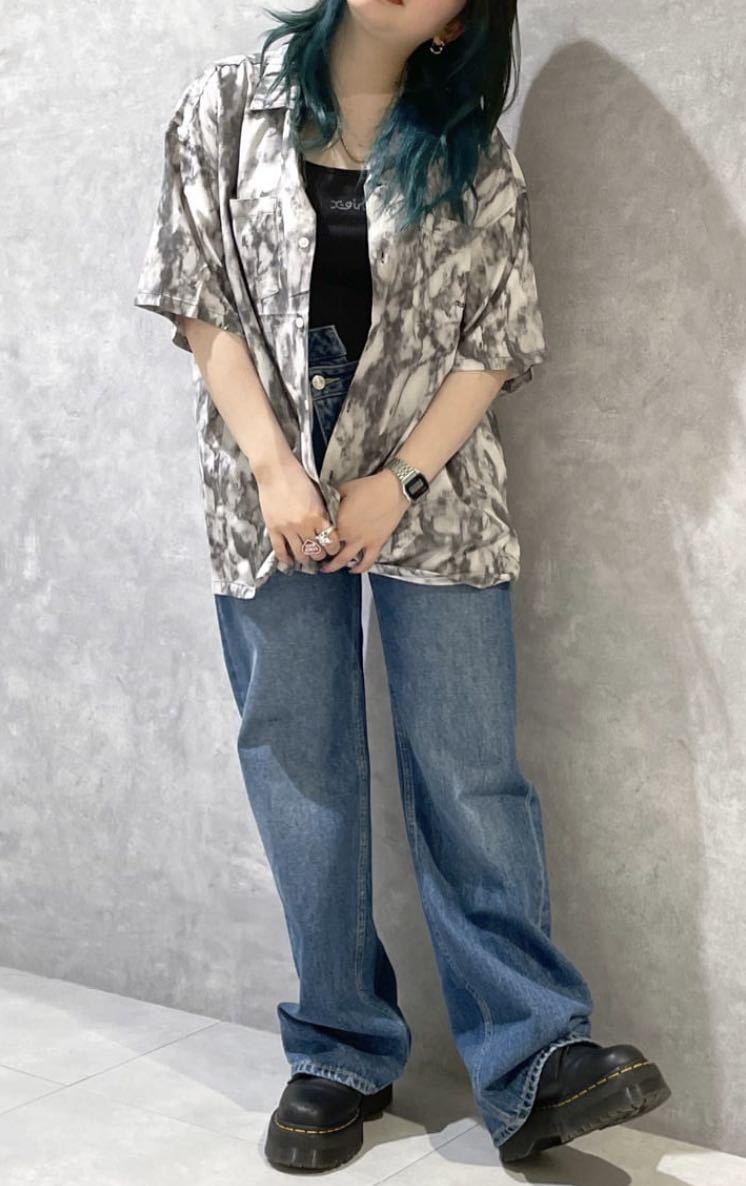 x-girlシャツMARBLE PRINT OPEN COLLAR SHIRTエックスガールシャツ_画像2