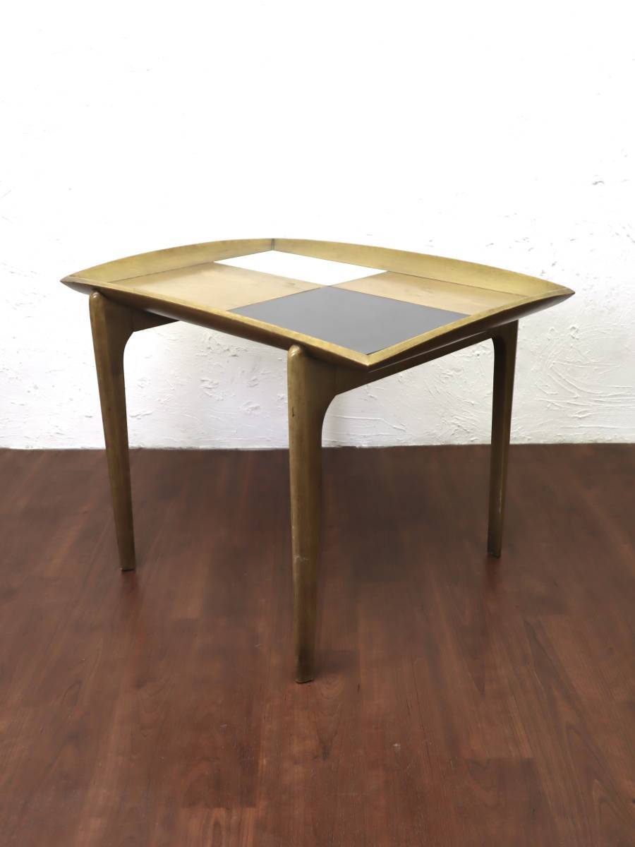 ビンテージ 50's ウッドサイドテーブル インテリア ミッドセンチュリー 古い アメリカ レア 白 黒 木材 コーヒーテーブル リビング