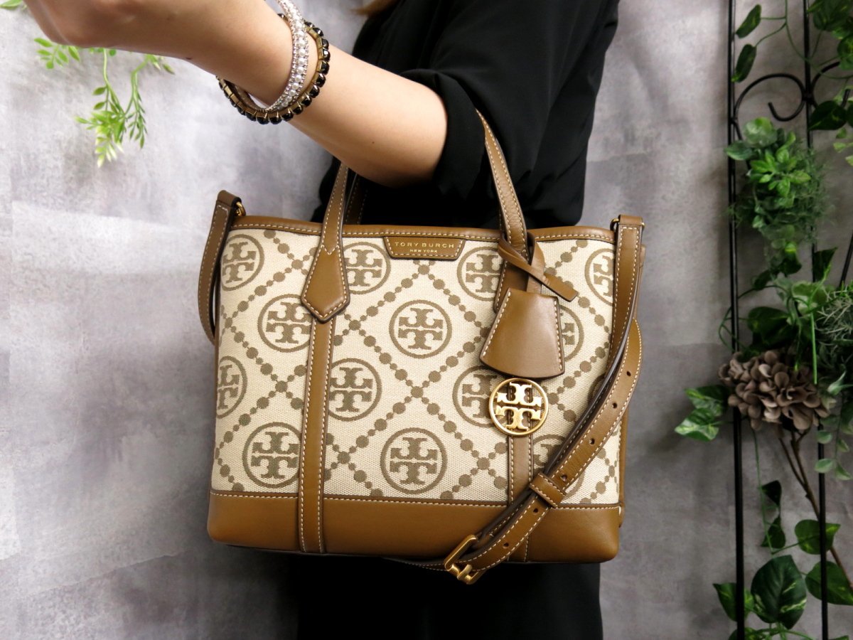 未使用 TORY BURCH ピンク Tモノグラム ジャカード トートバッグ-