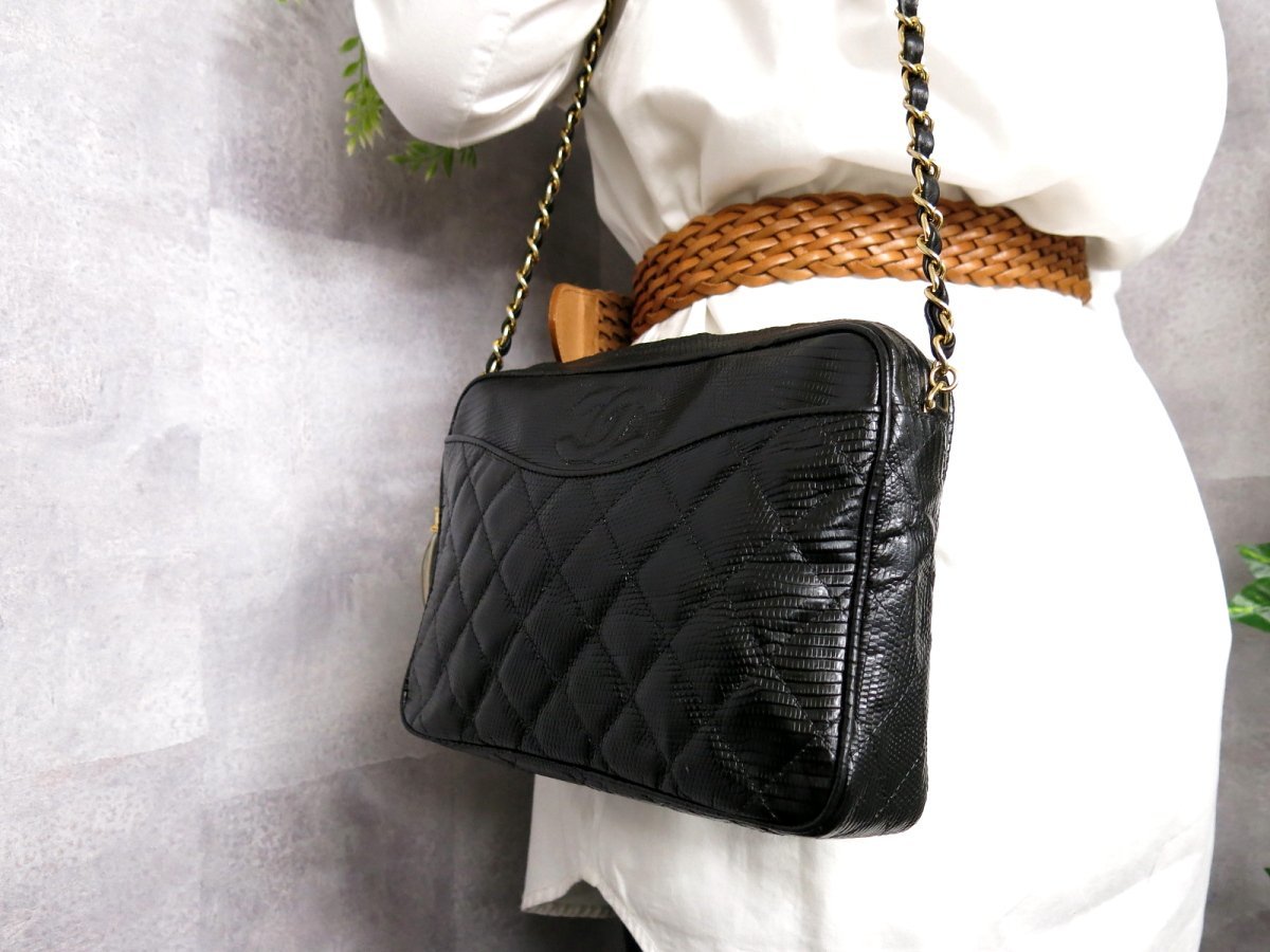 美品○CHANEL シャネル○マトラッセ○ココマーク○リザード 本 トカゲ