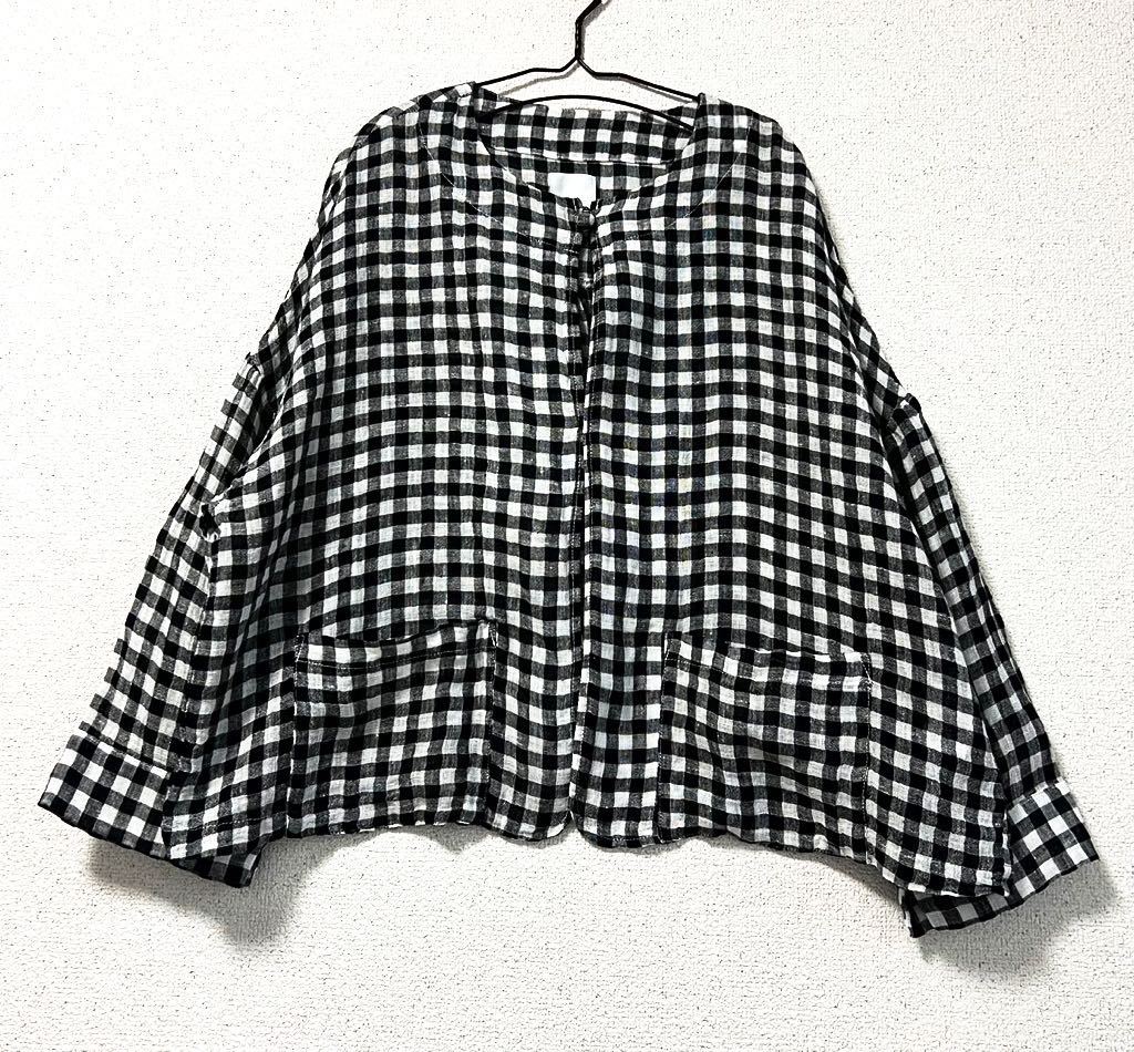 Gauze# ガーゼ ジャケット リネンジャケット 麻ジャケット ショート丈ジャケット ショート丈トップス 羽織り ギンガムチェック