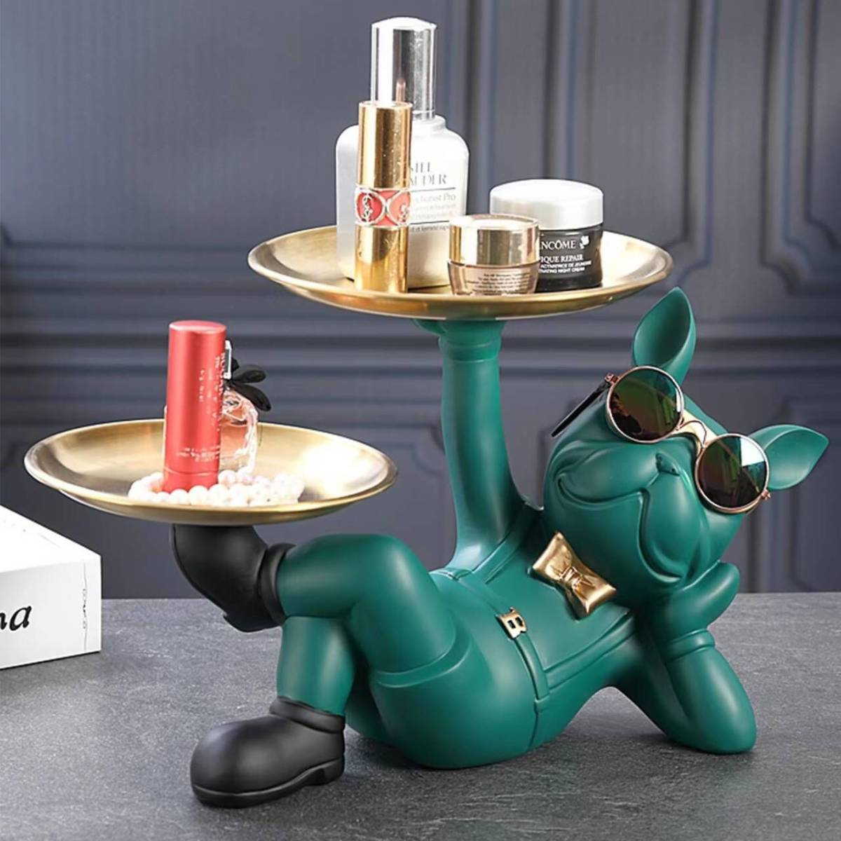 フレンチブルドッグ 犬 トレイ 小物置き 置物 オブジェ 飾り ディスプレイ お菓子入れ 玄関鍵置き インテリア  ブラックの画像3