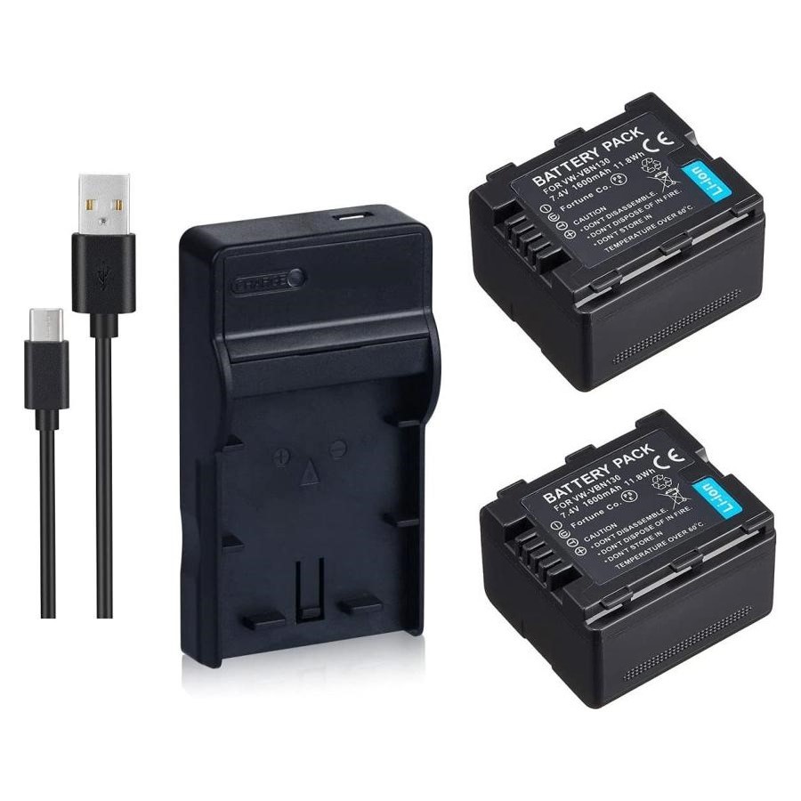 USB充電器とバッテリー2個セット DC126 と Panasonic パナソニック VW-VBN130 互換バッテリー