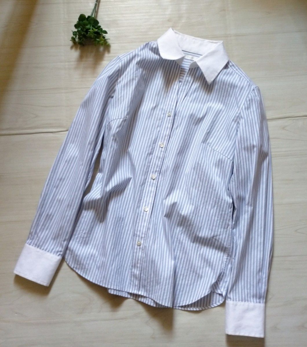 【美品】ユニクロ ストライプシャツ ビジネスシャツ スーツ レディースM 長袖シャツ