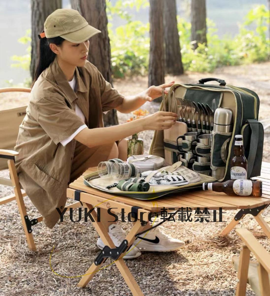 高品質★多人食器セット　37セット キャンプ　ピクニック　一式食器バッグ　携帯用多機能　保温バッグ