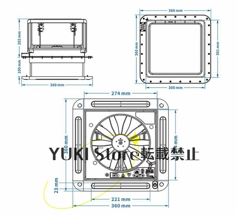 RVルーフファン 12V 3.6W リバーシブル排気ファン RV 空気換気天井ファン 4 LEDライトバー＆10ブレード ルーフベント キ 手動_画像4