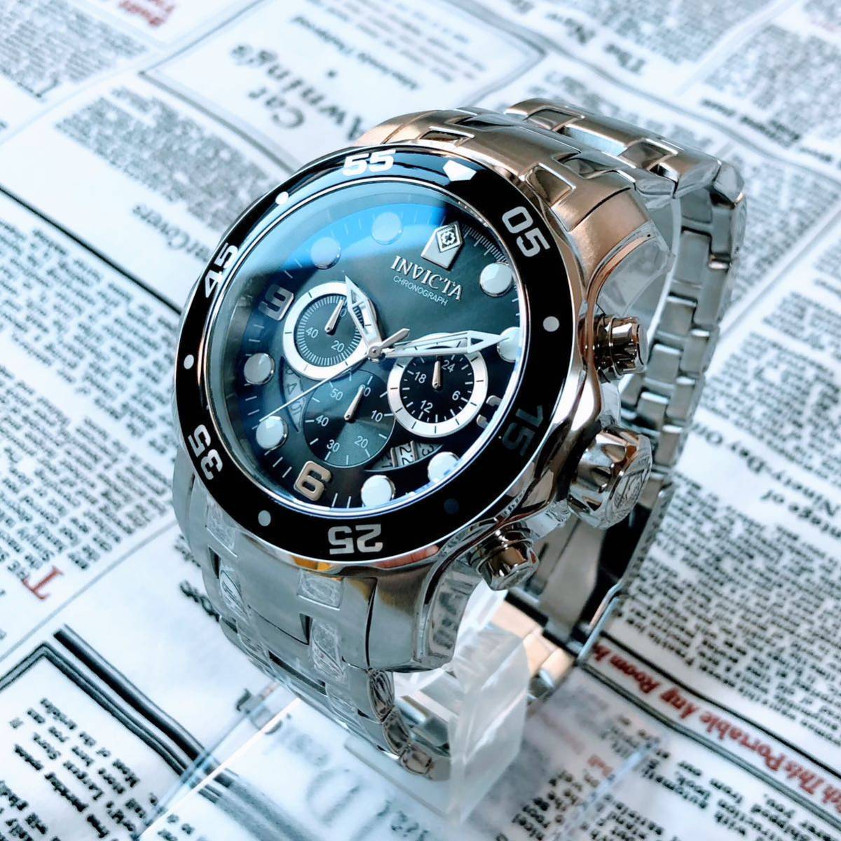 #2715【お洒落な高級感】メンズ 腕時計 インビクタ Invicta クォーツ 黒文字盤 Quartz 動作良好 ブラック クロノグラフ 防水 インヴィクタの画像2